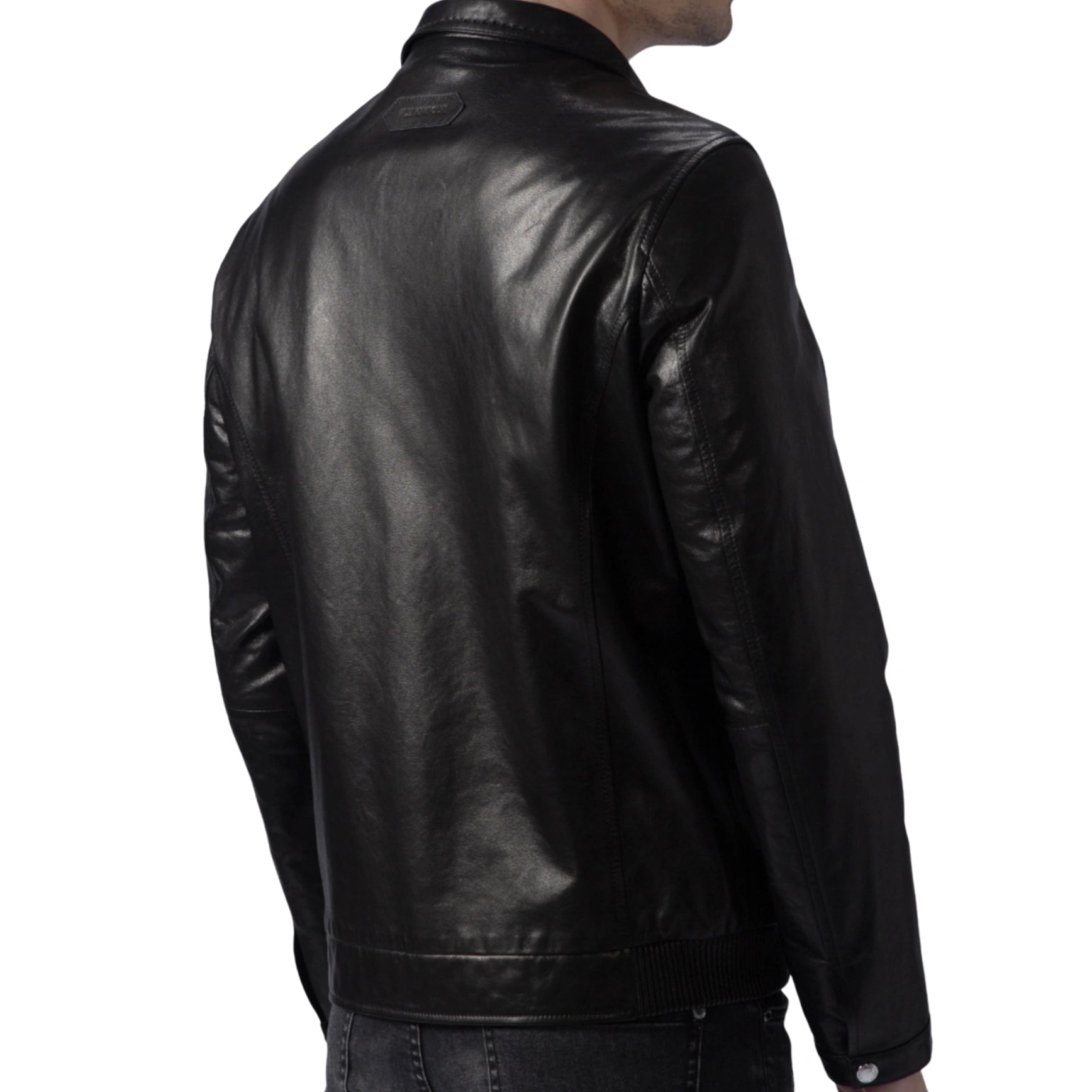 Black Zipped Quilted Leather Bomber Jacket