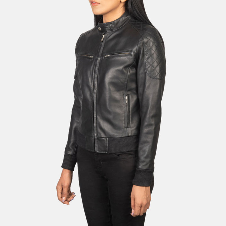 Buy Best Price  Zenna Black Leather Bomber Jacket