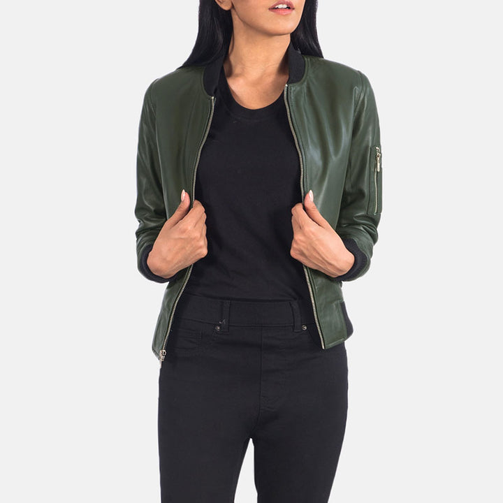 Buy Best fashion Ava Ma-1 Green Leather Bomber Jacket