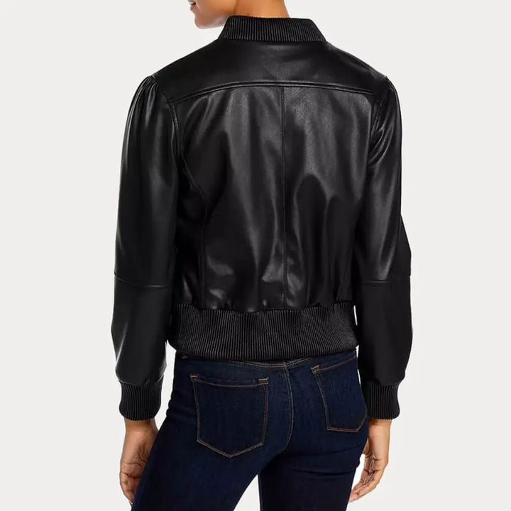 Buy Best Fashion Women’s Faux Black Bomber Leather Jacket