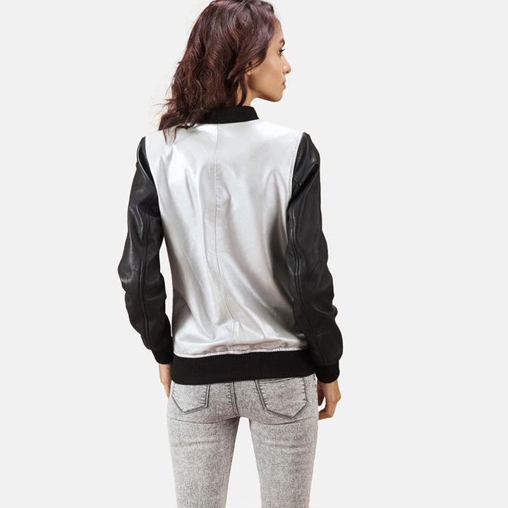 Buy Best Fashion Cole Silver Leather Bomber Jacket