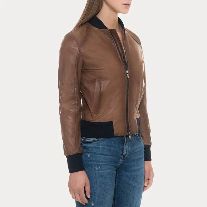 Buy Best Fashion Sugar Brown Lambskin Soft Leather Bomber Jacket