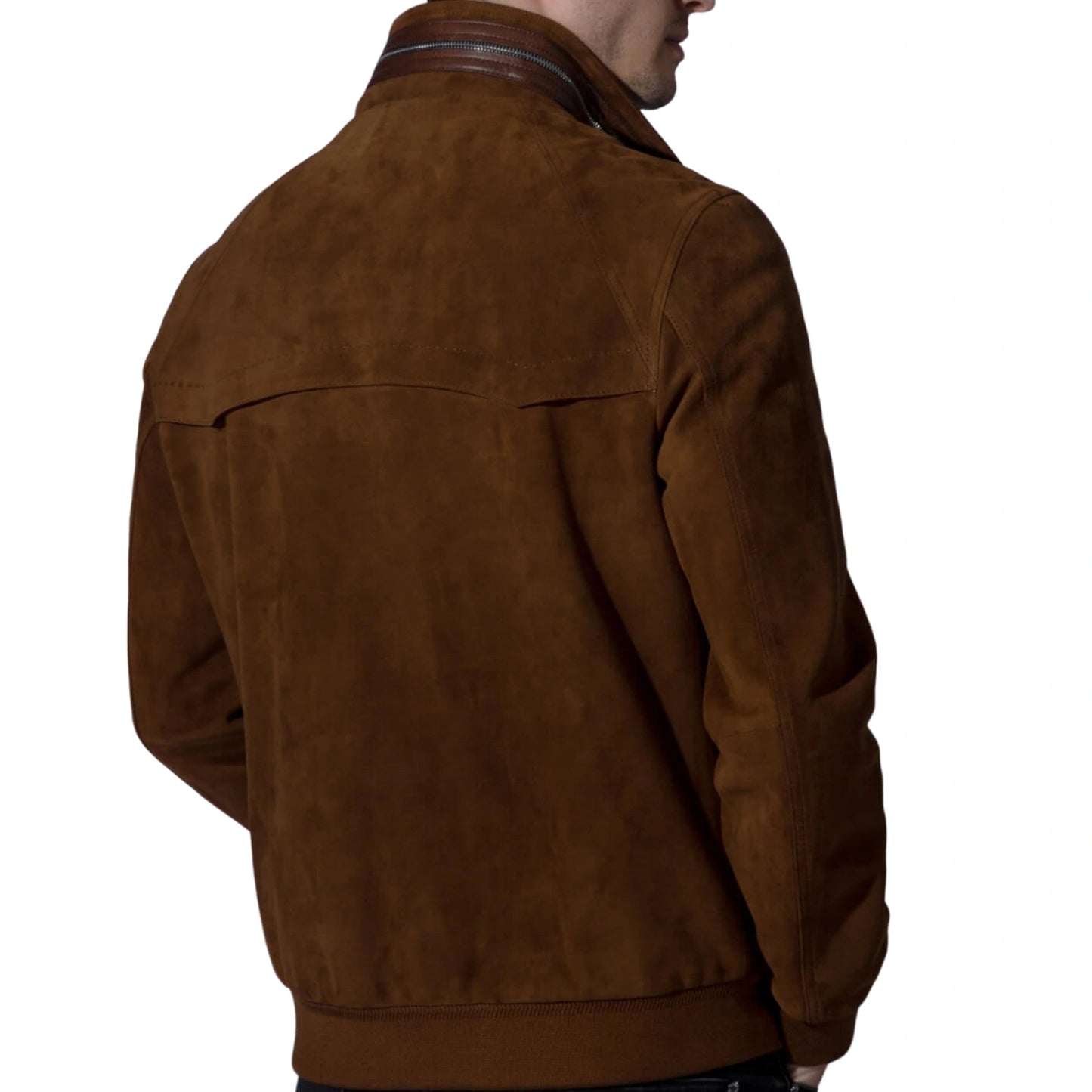 Brown Leather Trucker Bomber Jacket Vintage Suede Jacket