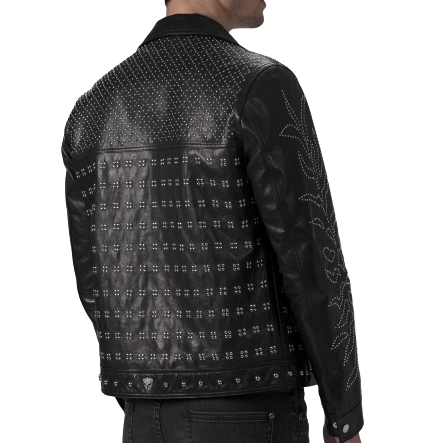 Black Studded Leather Motorcycle Jacket Punk Biker Jacket