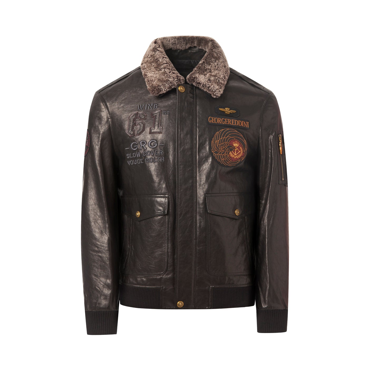 Black Fur Collar Goatskin Bomber Motorcycle Jacket
