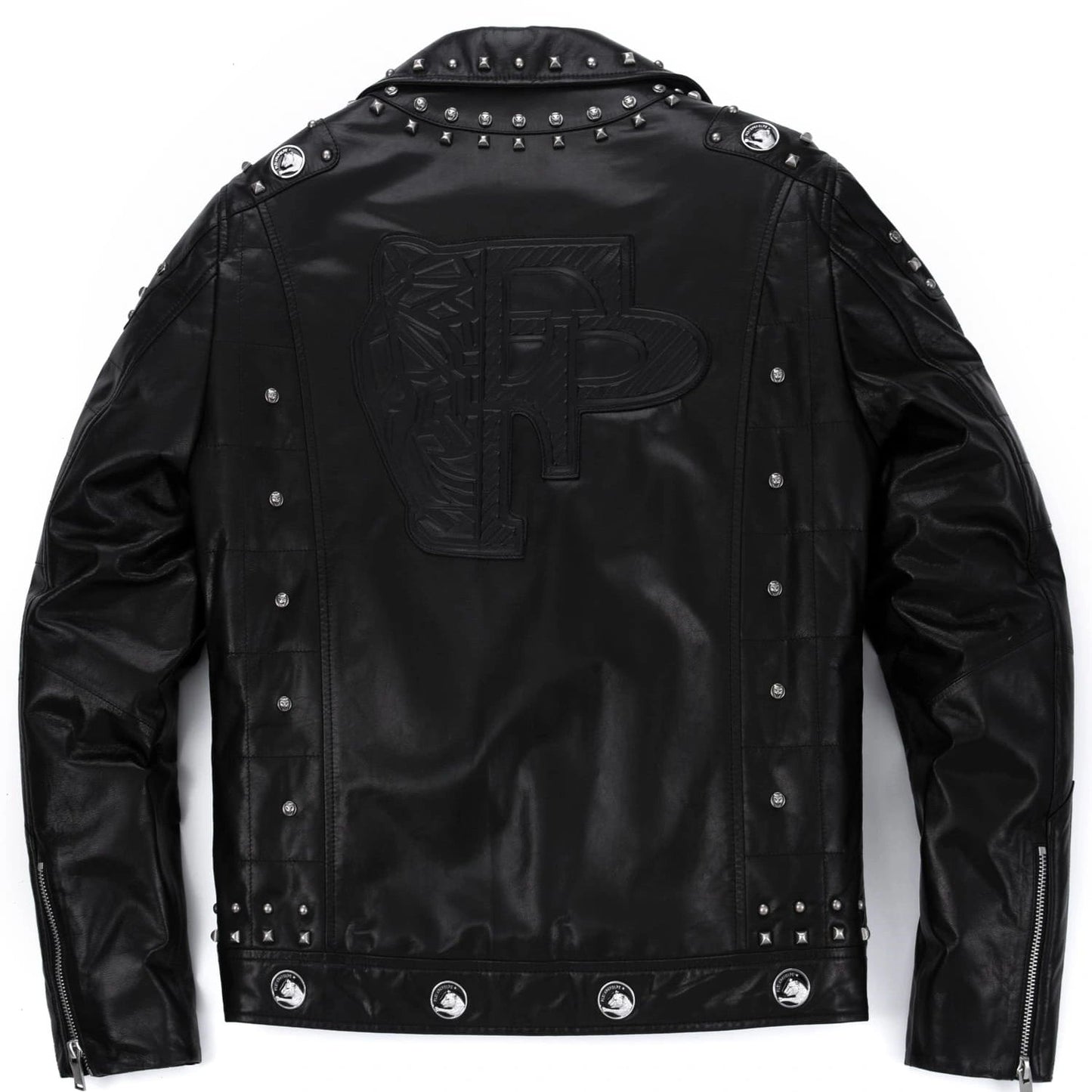 Black Rivet Punk Genuine Leather Moto Biker Jacket