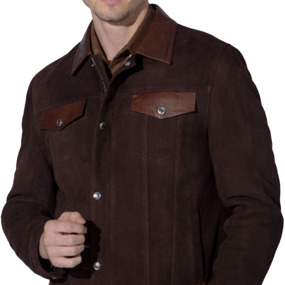 Brown Cowboy Style Trucker Suede Leather Jacket