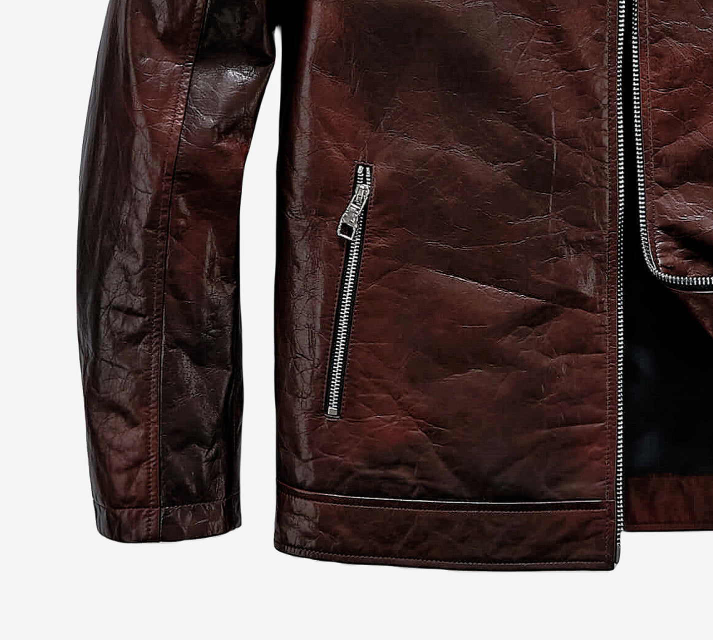 Men's Reddish Brown Goatskin Café Racer Leather Moto Jacket
