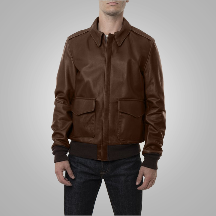 Buy Best Fashion Brown Men Lambskin A-2 Flight Leather Jacket