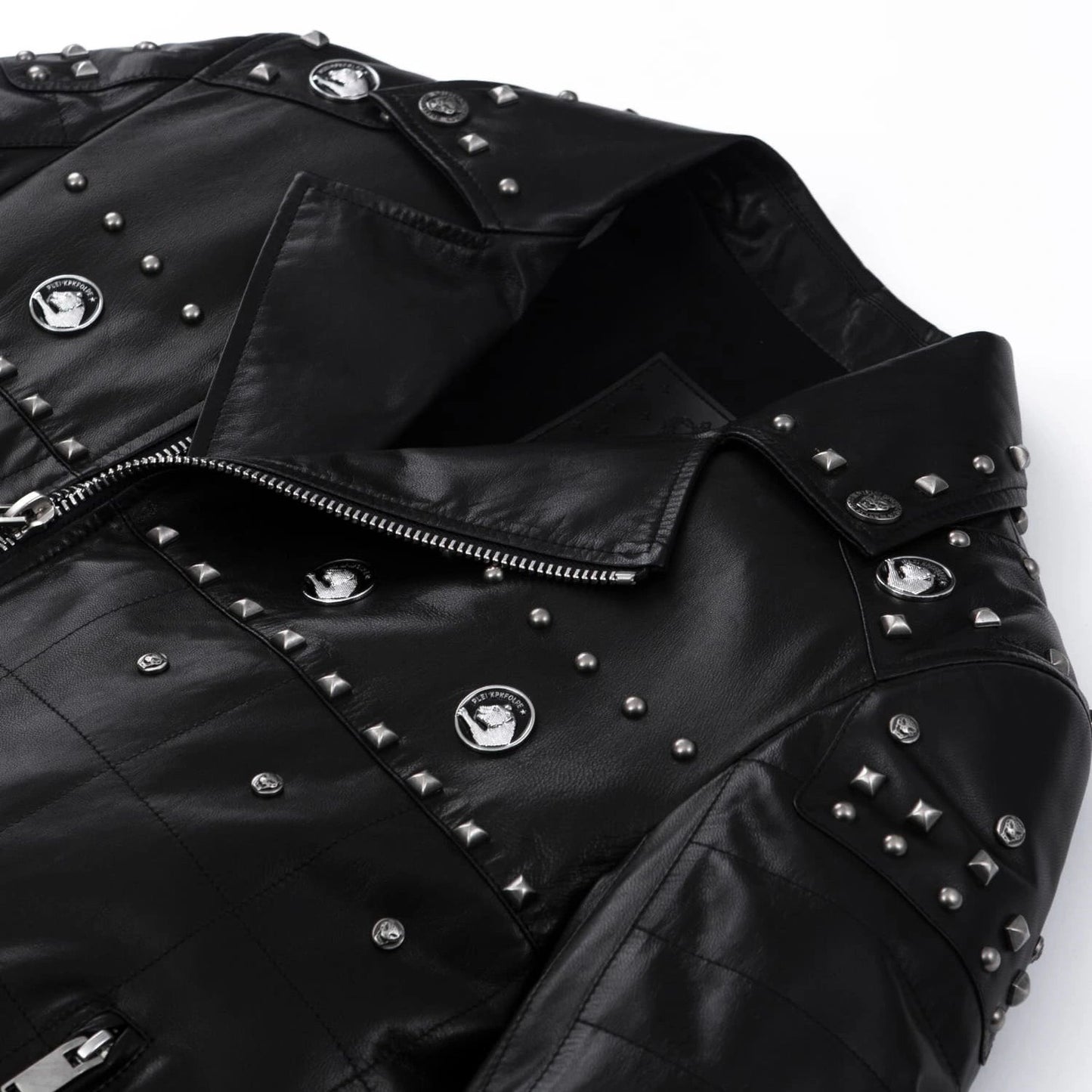 Black Rivet Punk Genuine Leather Moto Biker Jacket