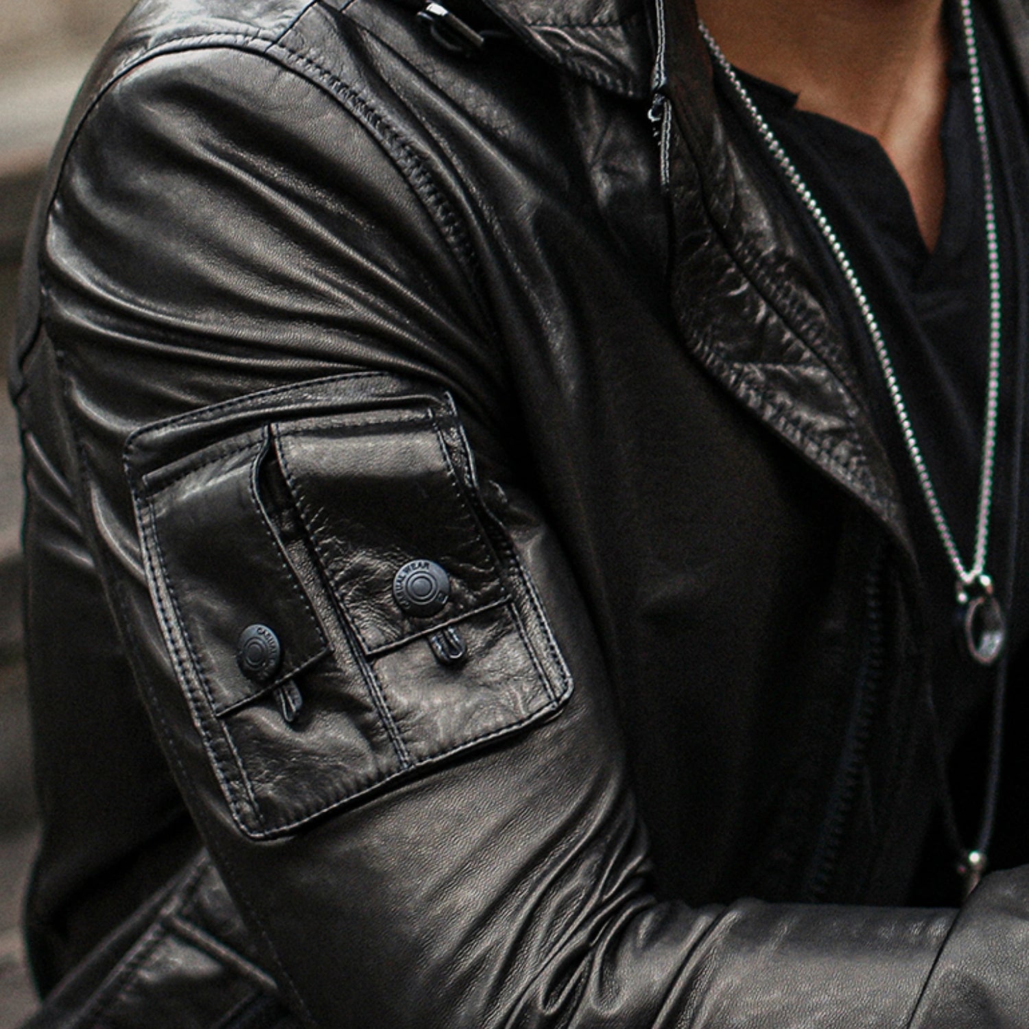 Black Hooded Genuine Leather Bomber Jacket