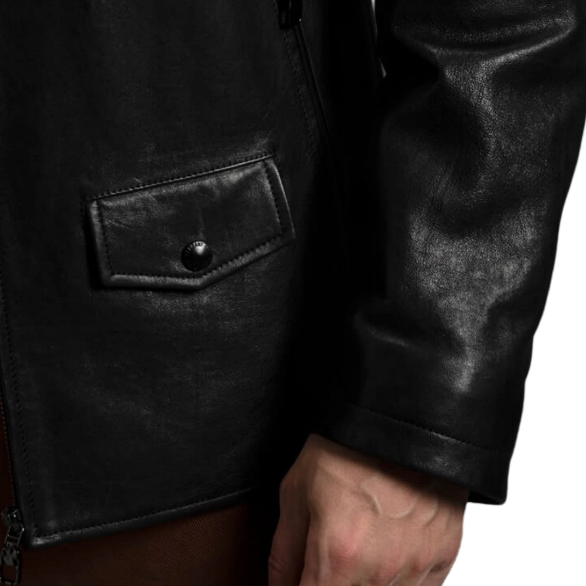 Matte Black Goatskin Bomber Leather Jacket