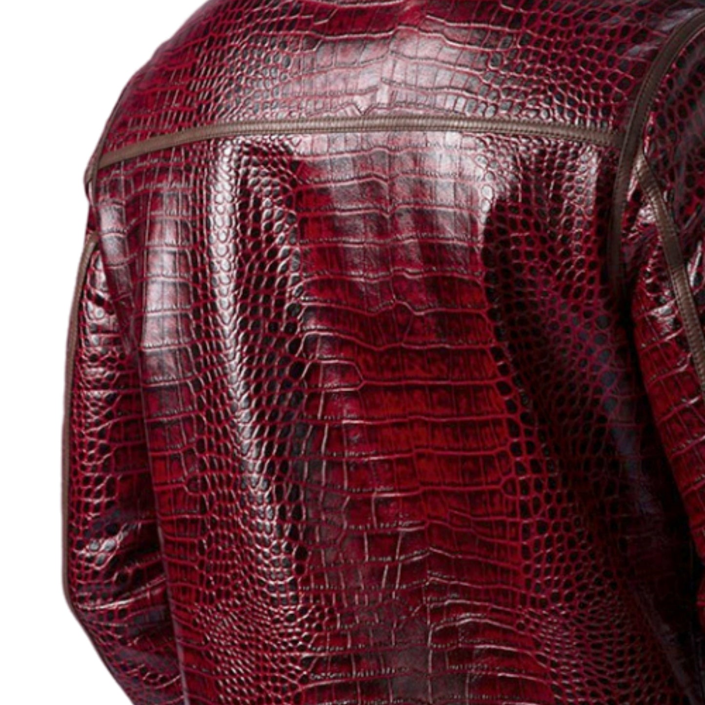 Burgundy Red Crocodile Embossed Goatskin Leather Jacket