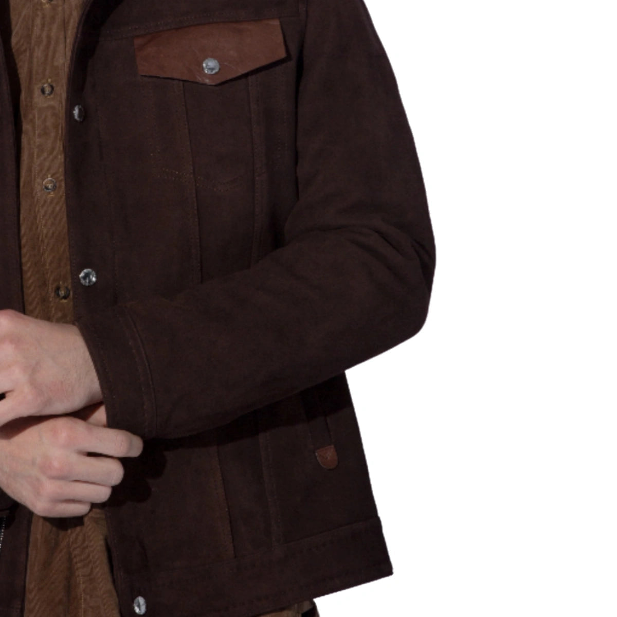 Brown Cowboy Style Trucker Suede Leather Jacket