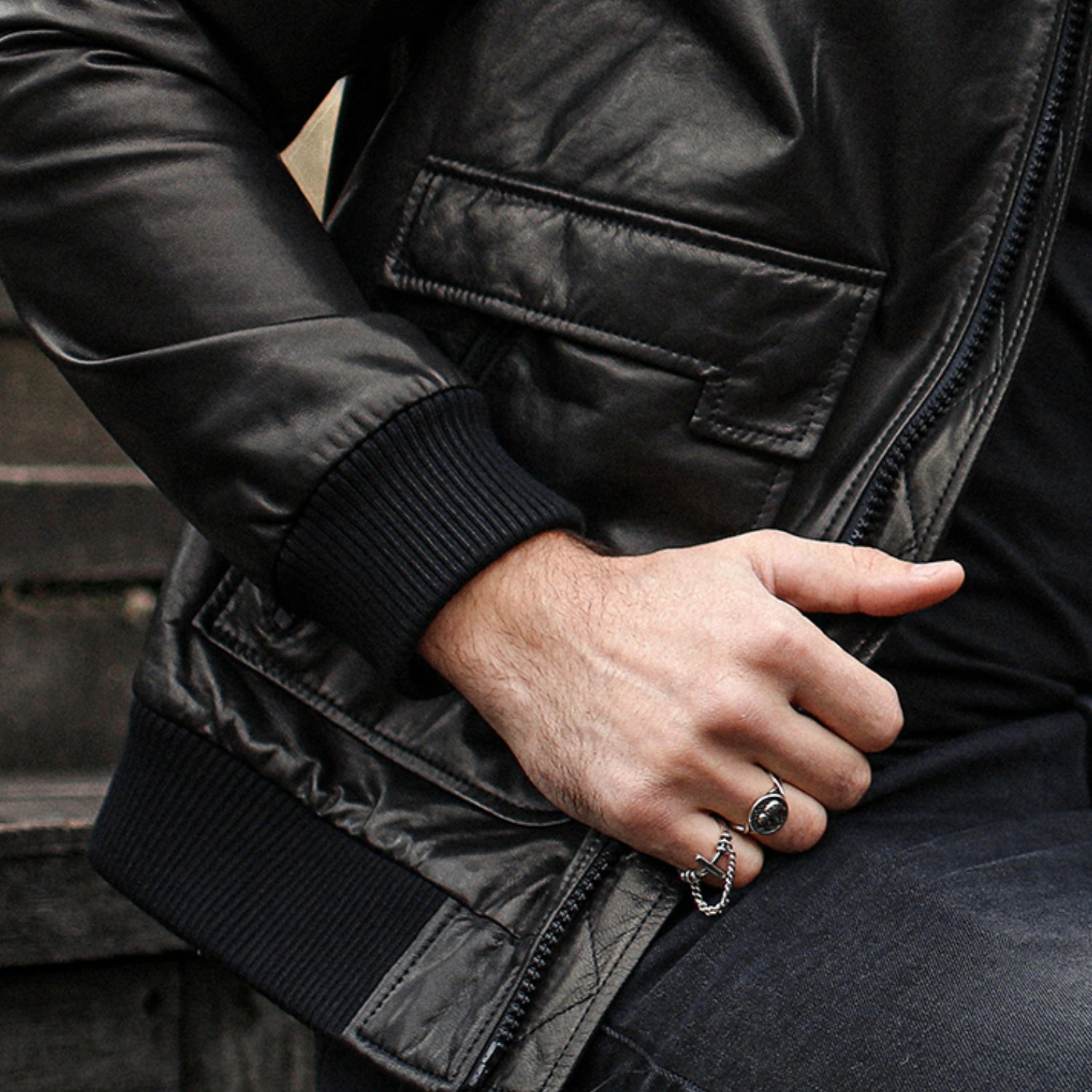 Black Hooded Genuine Leather Bomber Jacket