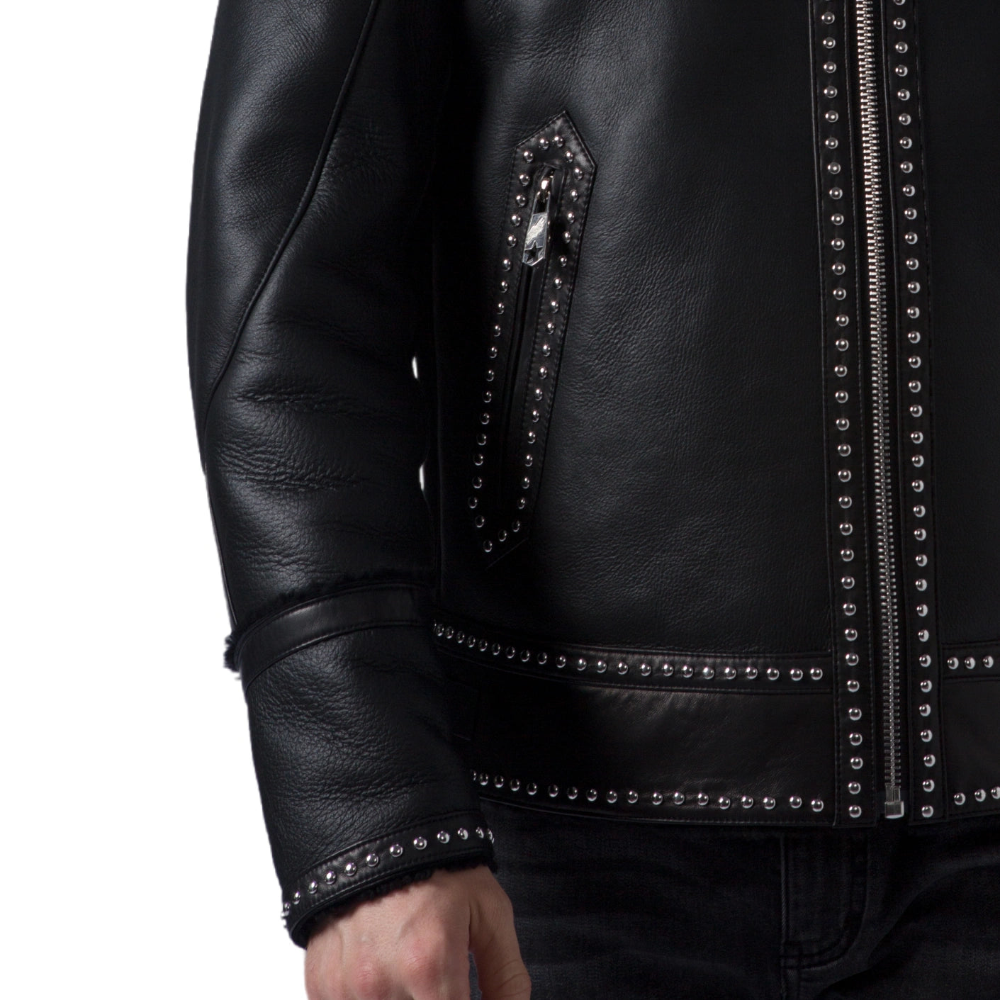 Black Fur Coat Real Shearling Jacket Sheepskin Warm Leather Jacket