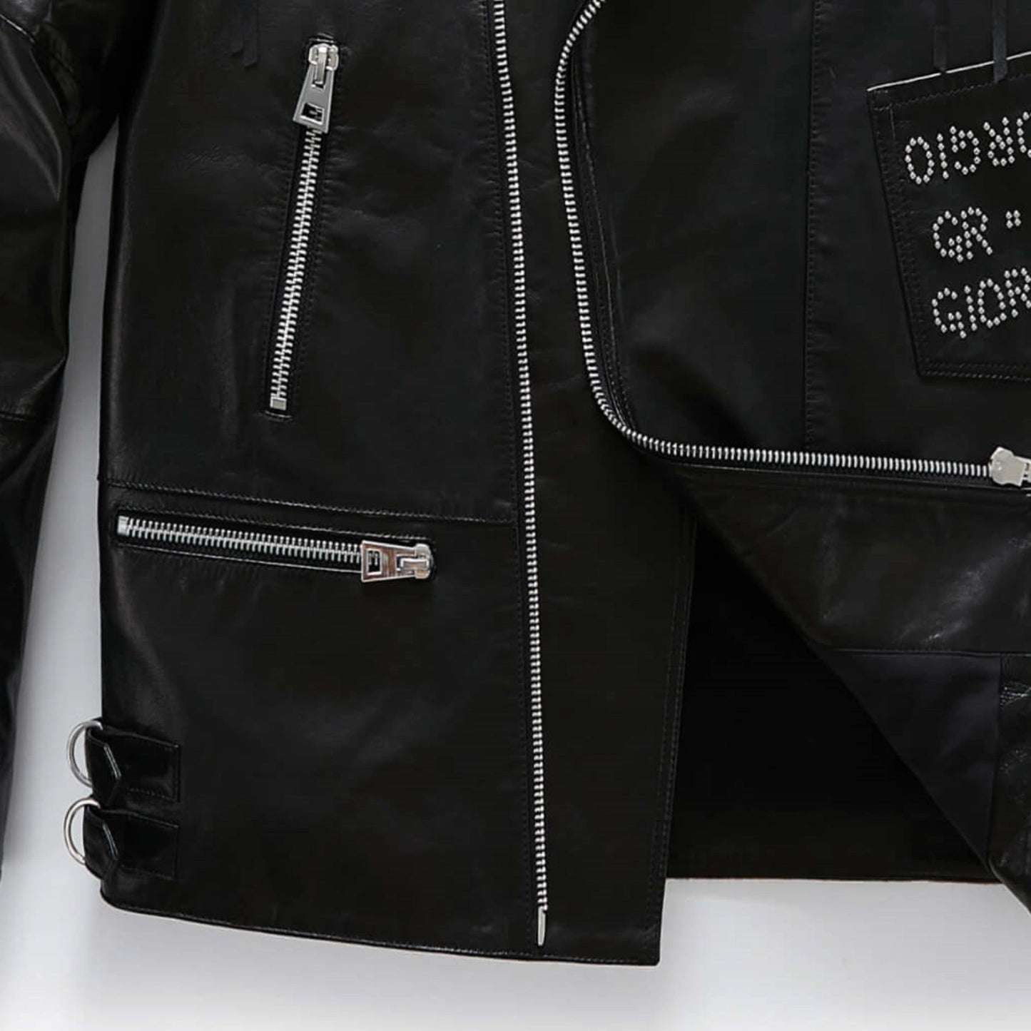 Black Goatskin Leather Wool Moto Jacket 