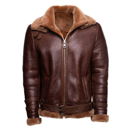 Phan's Brown Aviator bomber shearling jacket