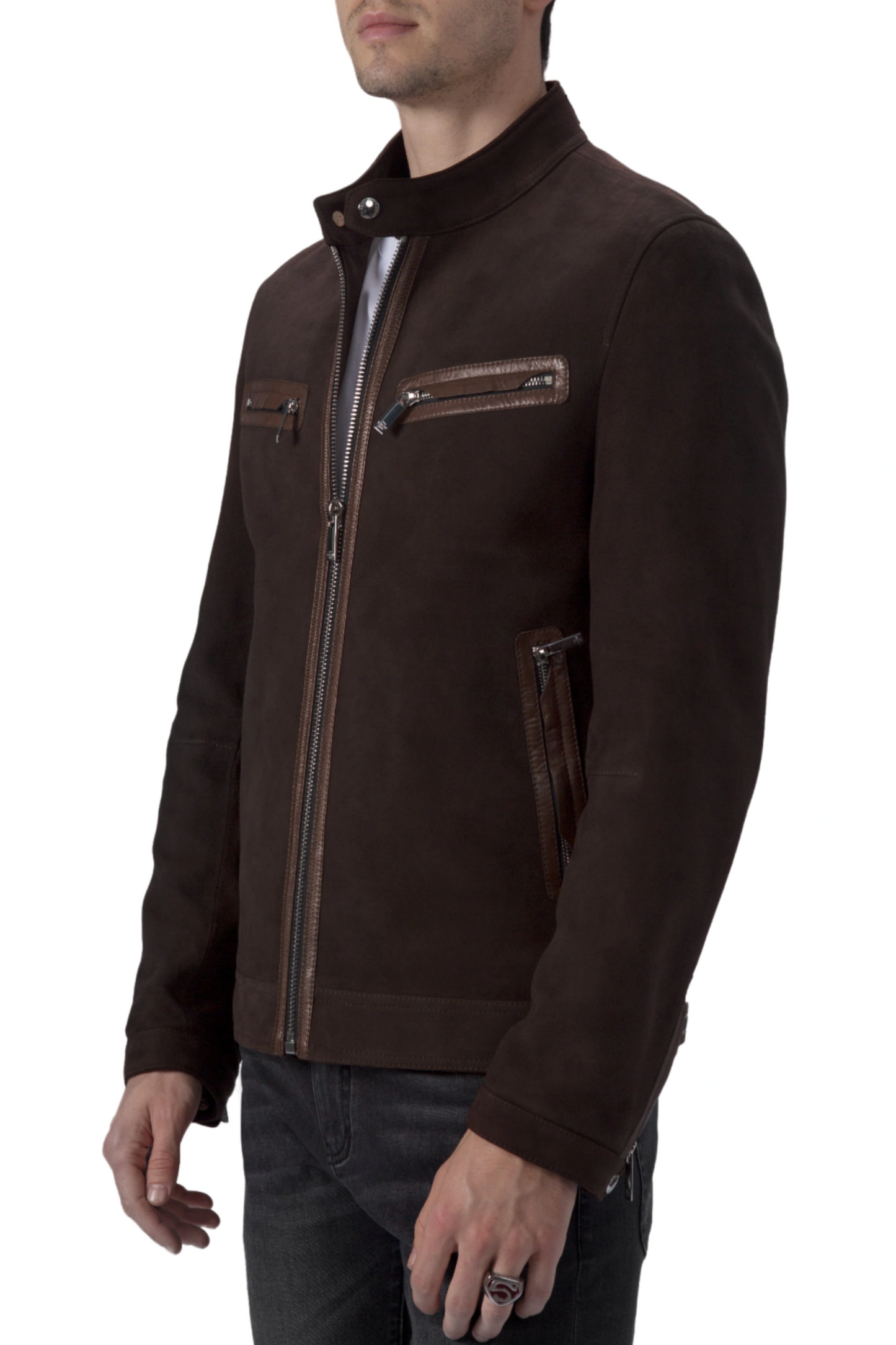 Men's Suede Leather Jacket Cafe Racer Jacket