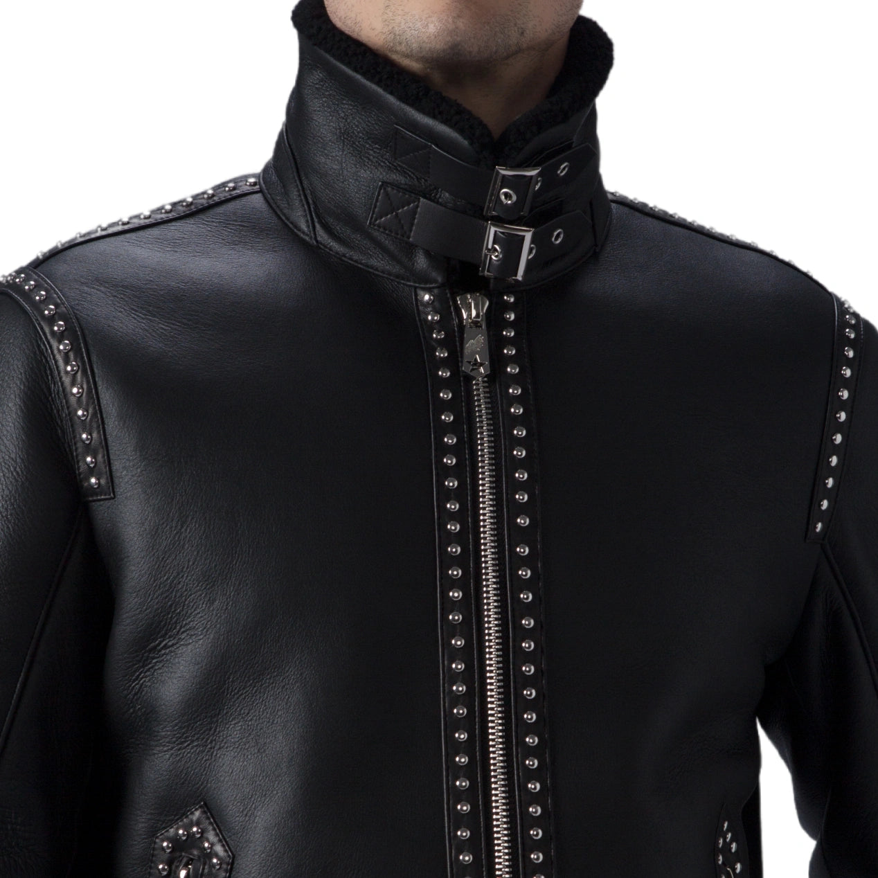 Black Fur Coat Real Shearling Jacket Sheepskin Warm Leather Jacket
