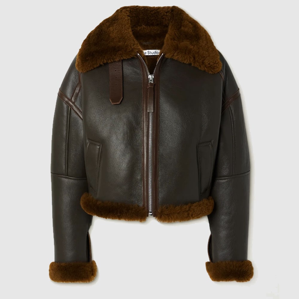 Acne Studios Shearling Trimmed Textured Leather Jacket For New Hot Sale Valentines day gift Mothers Day Gift 