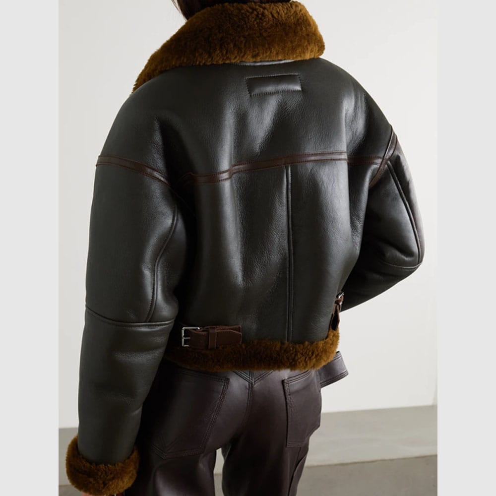 Acne Studios Shearling Trimmed Textured Leather Jacket For New Hot Sale Valentines day gift Mothers Day Gift 