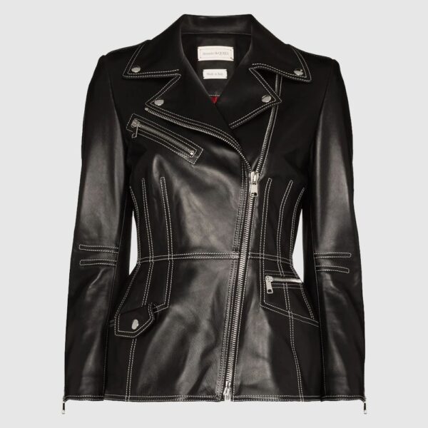 Alexander McQueen Contrast Stitching Lambskin Biker Fashion jacket