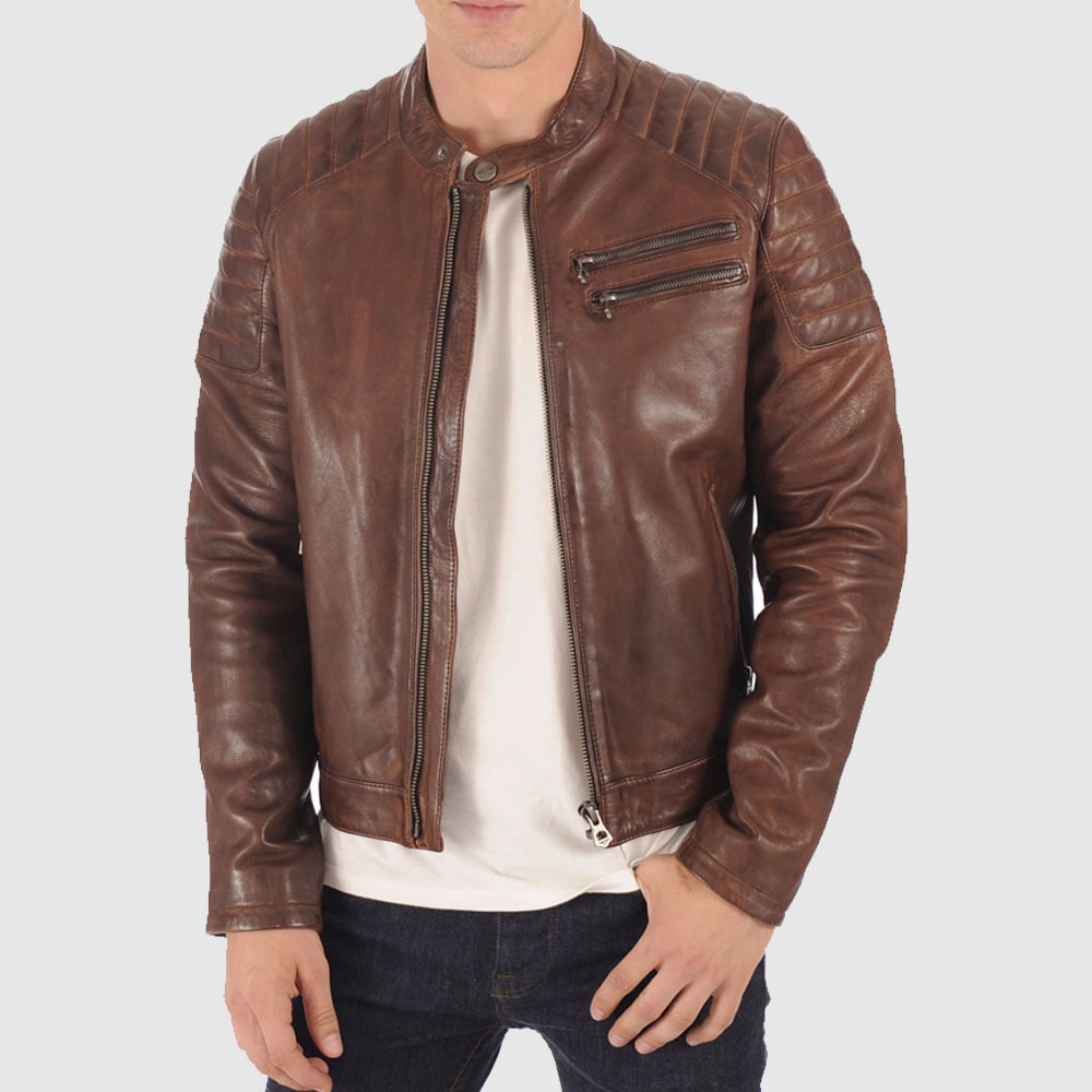 Brown Leather Biker Jacket 