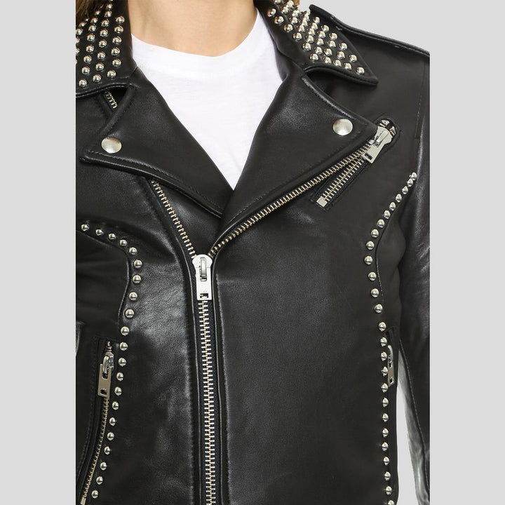 Buy Best Price Limited edition Trendy Fashion Amia Black Studded Leather Jacket
