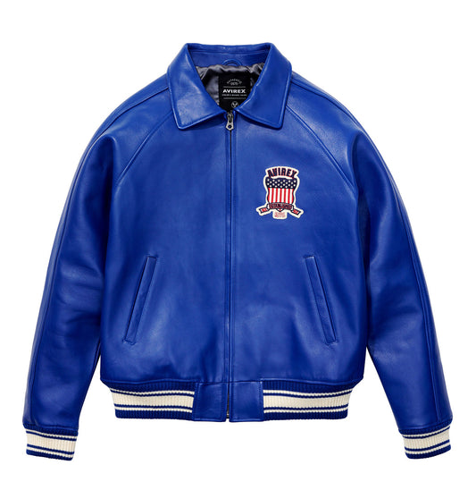 Avirex Icon Vintage Fashion Mazarine Blue Leather Bomber Jacket For Sale