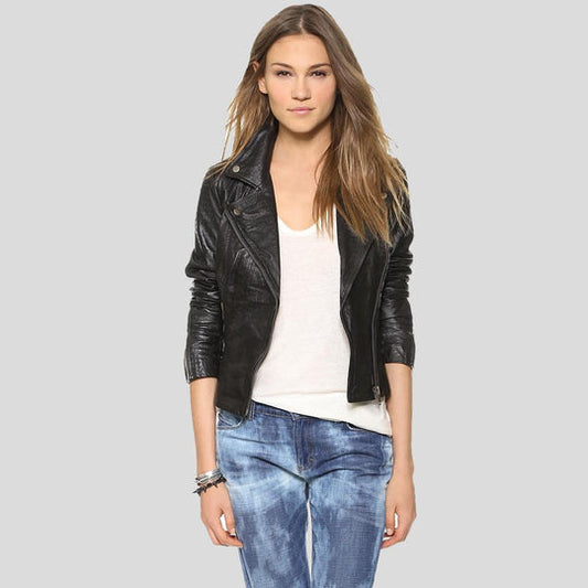 Buy Best Price Fashion Azaria Black Motorcycle Leather Jacket