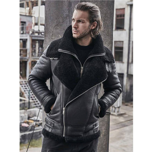 B3 Classic Bomber Shearling Sheepskin Motorcycle Leather Jacket