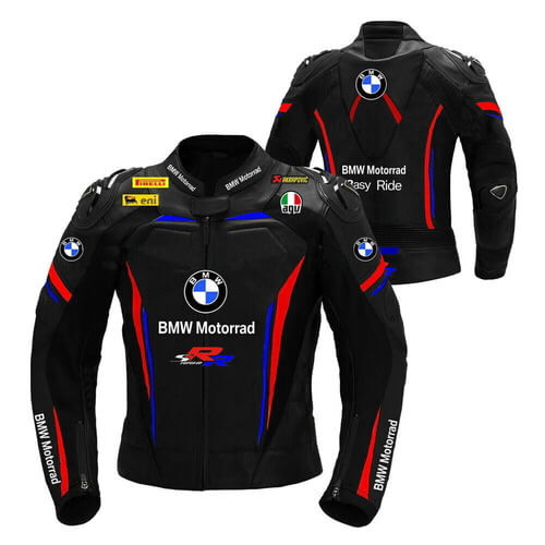 BMW Motorrad Black Motorcycle Racing Cowhide Leather Jacket