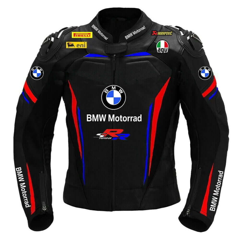 BMW Motorrad Black Motorcycle Racing Cowhide Leather Jacket