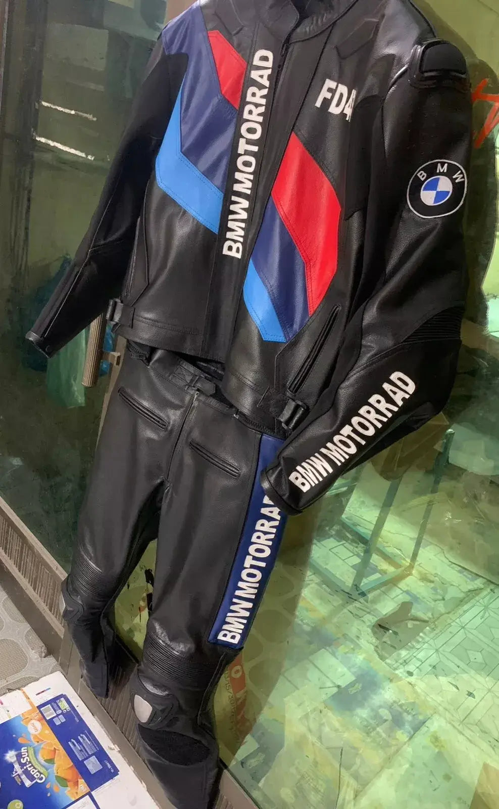 BMW Motorrad Black Racing Motorcycle 2 Piece Genuine Cowhide Leather Suit