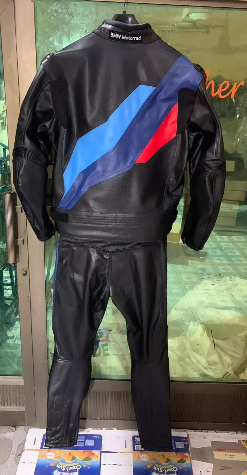 BMW Motorrad Black Racing Motorcycle 2 Piece Genuine Cowhide Leather Suit