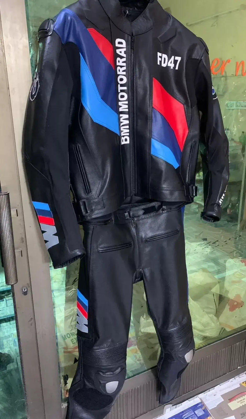 BMW Motorrad Black Racing Motorcycle 2 Piece Genuine Cowhide Leather Suit