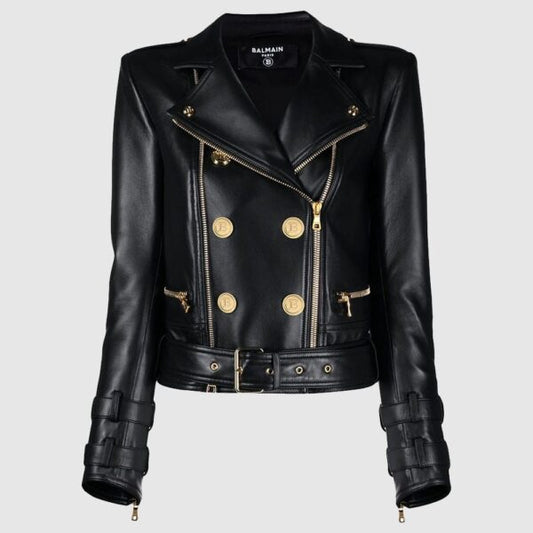 Balmain Button-detail Leather Biker Jacket