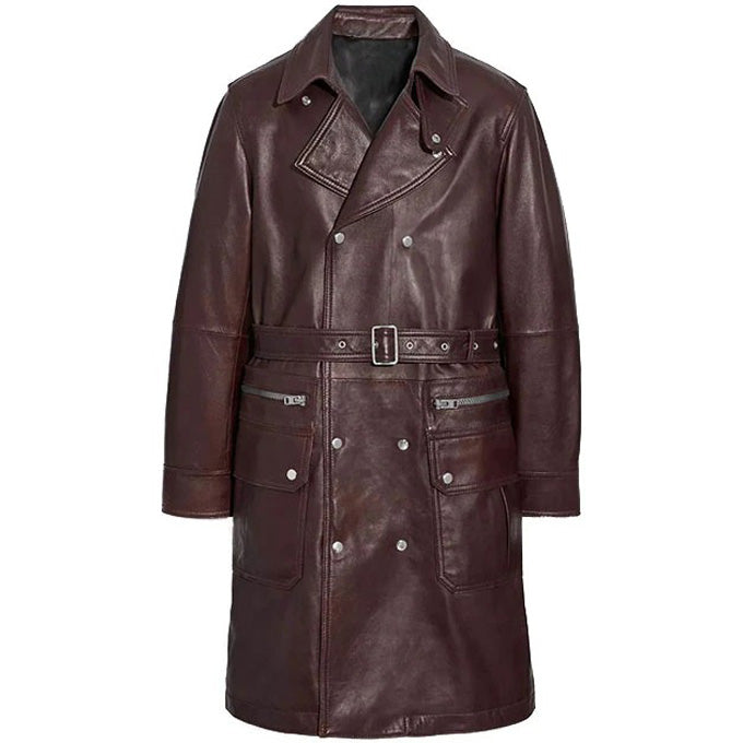Belted Leather Trench Coat