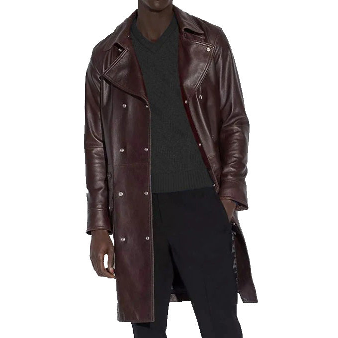 Belted Leather Trench Coat