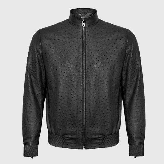 Best Fashion Genuine Premium Black Ostrich Leather Zip Up Biker Jacket