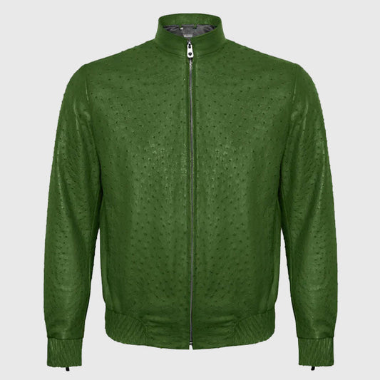 Best Fashion Genuine Premium Green Pistachio Ostrich Leather Zip Up Biker Jacket
