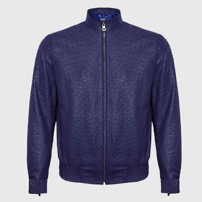 Premium Purple Ostrich Leather Biker Jacket