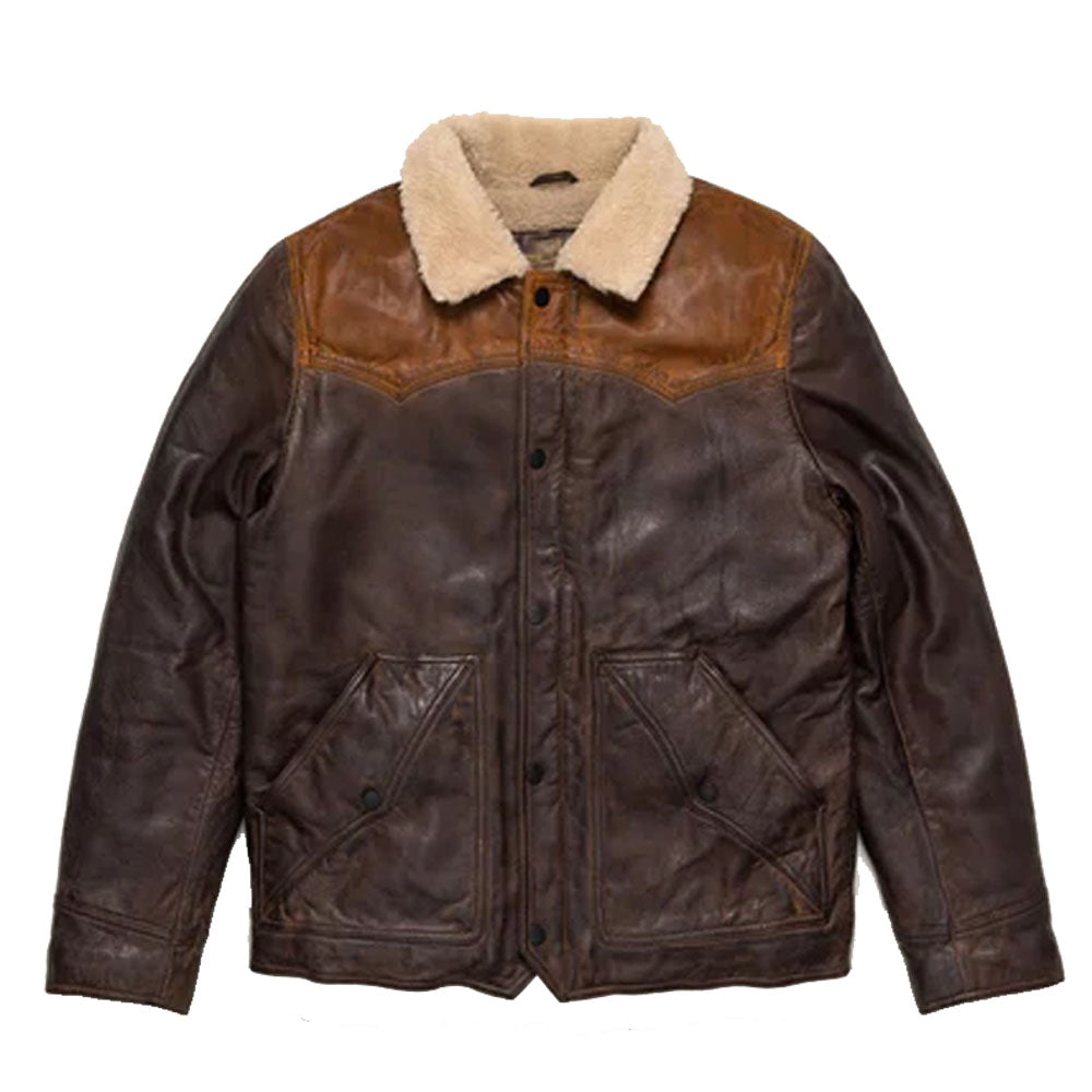 Best Looking Style Men Sheepskin Double Tone Brown Sherpa Western Leather Jacket For Sale