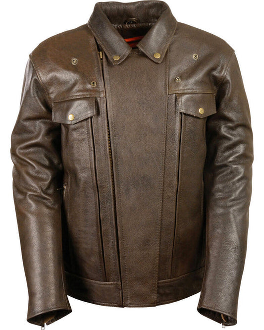 Buy Men's RidingJackets MotoFashion Brown Pocket Biker Leather Jacket