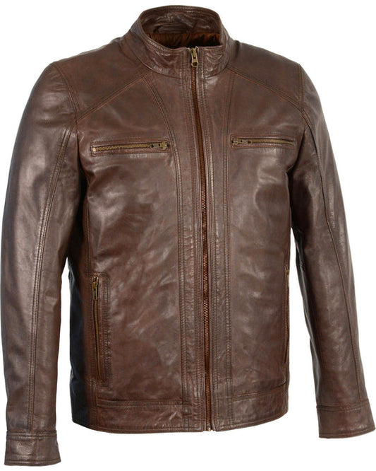 Buy Men's RidingJackets MotoFashion Sheepskin Moto Leather Jacket