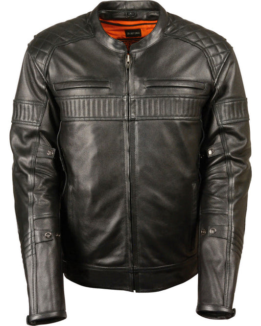 Men's Black Quilted Pattern Scooter Motorbike Leather Jacket