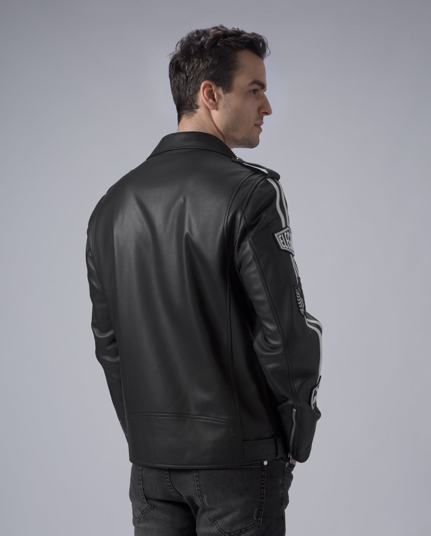 Black Asymmetric Genuine Leather Motorcycle Jacket