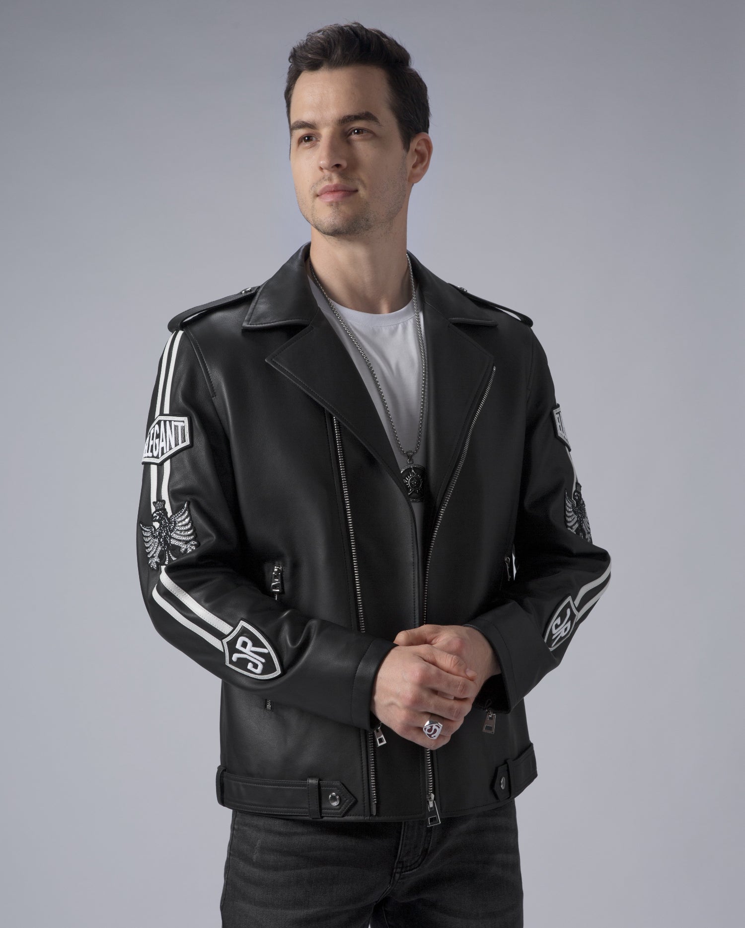 Black Asymmetric Genuine Leather Motorcycle Jacket