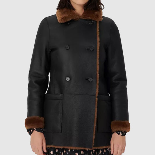 Black Reversible Real Sheep Shearling Coat